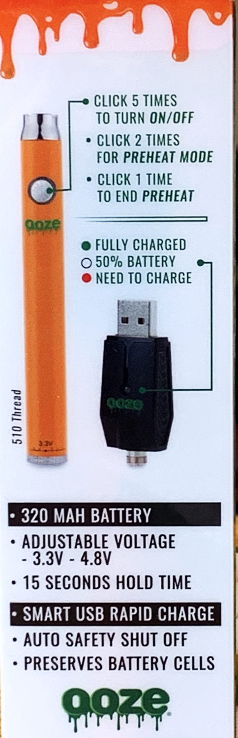 Ooze Slim Pen TWIST Battery w/ USB Smart Charger – Orange - CBD